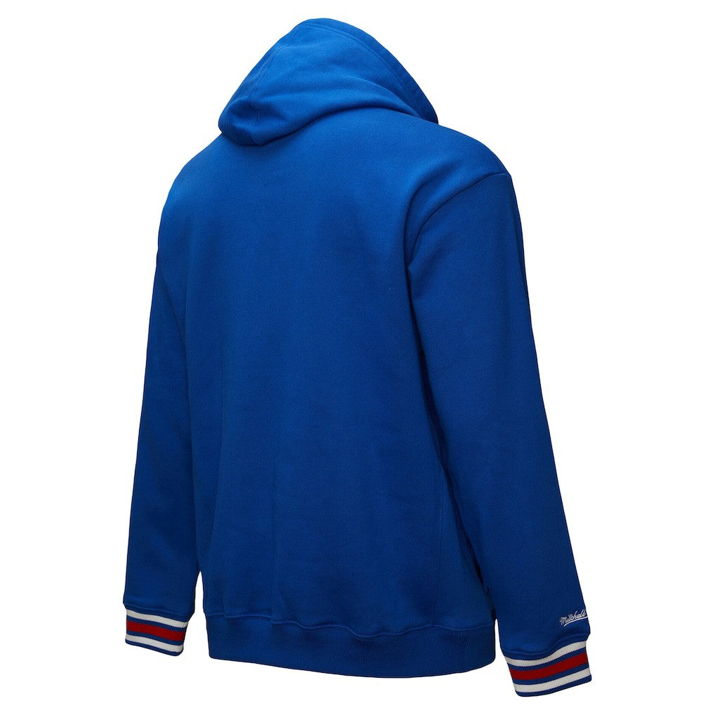 Philadelphia 76ers Chainstitch Applique Vintage Heavyweight Pullover Hoodie Royal | Mitchell & Ness for sale