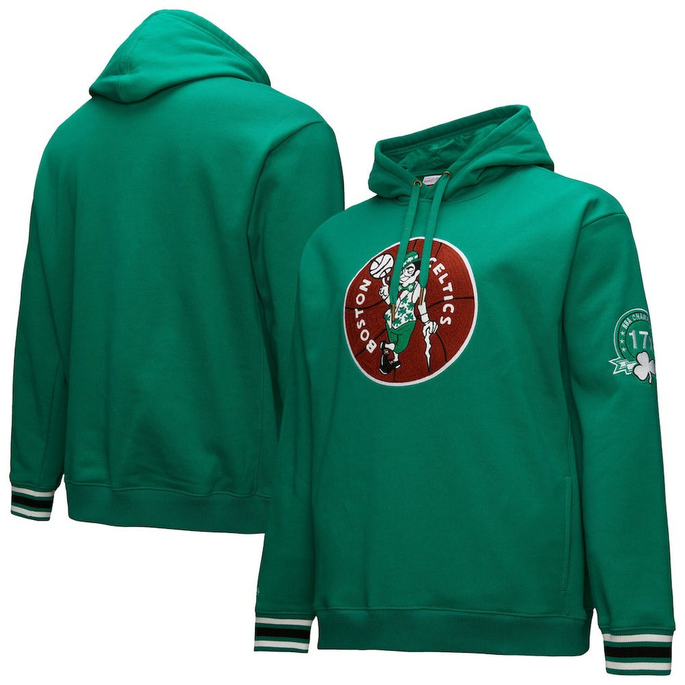 Boston Celtics Chainstitch Applique Vintage Heavyweight Pullover Hoodie Kelly Green | Mitchell & Ness US