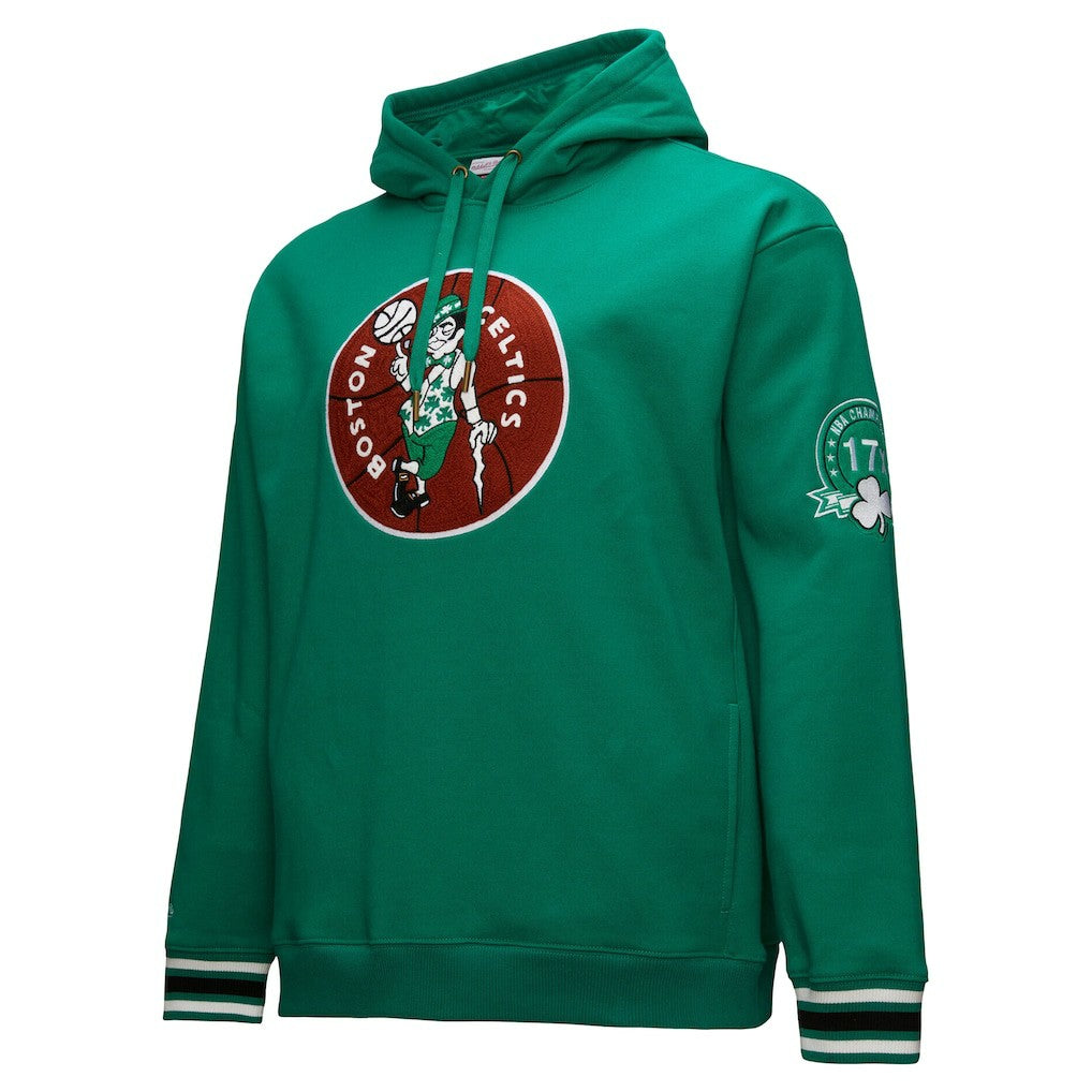 Boston Celtics Chainstitch Applique Vintage Heavyweight Pullover Hoodie Kelly Green | Mitchell & Ness US