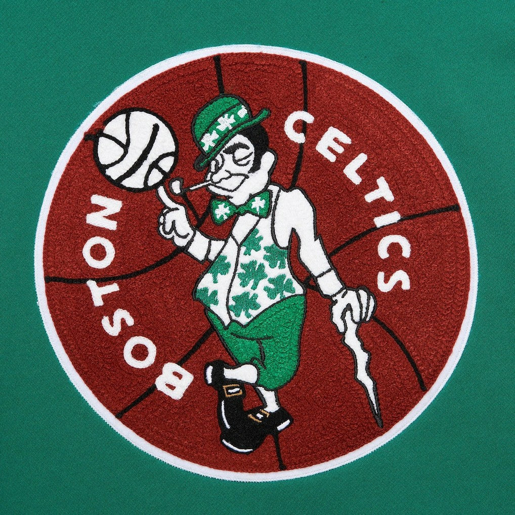 Boston Celtics Chainstitch Applique Vintage Heavyweight Pullover Hoodie Kelly Green | Mitchell & Ness US