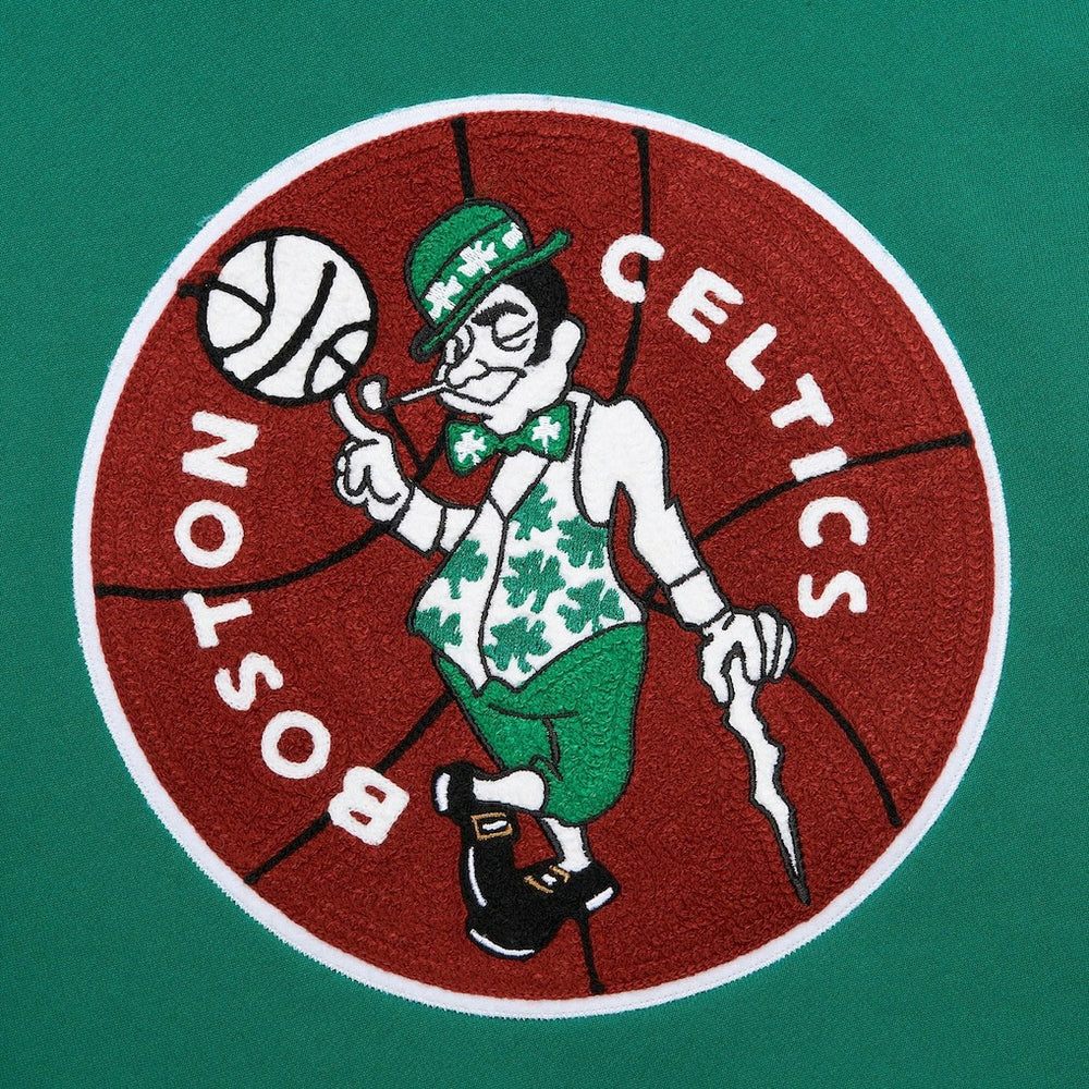 Boston Celtics Chainstitch Applique Vintage Heavyweight Pullover Hoodie Kelly Green | Mitchell & Ness US