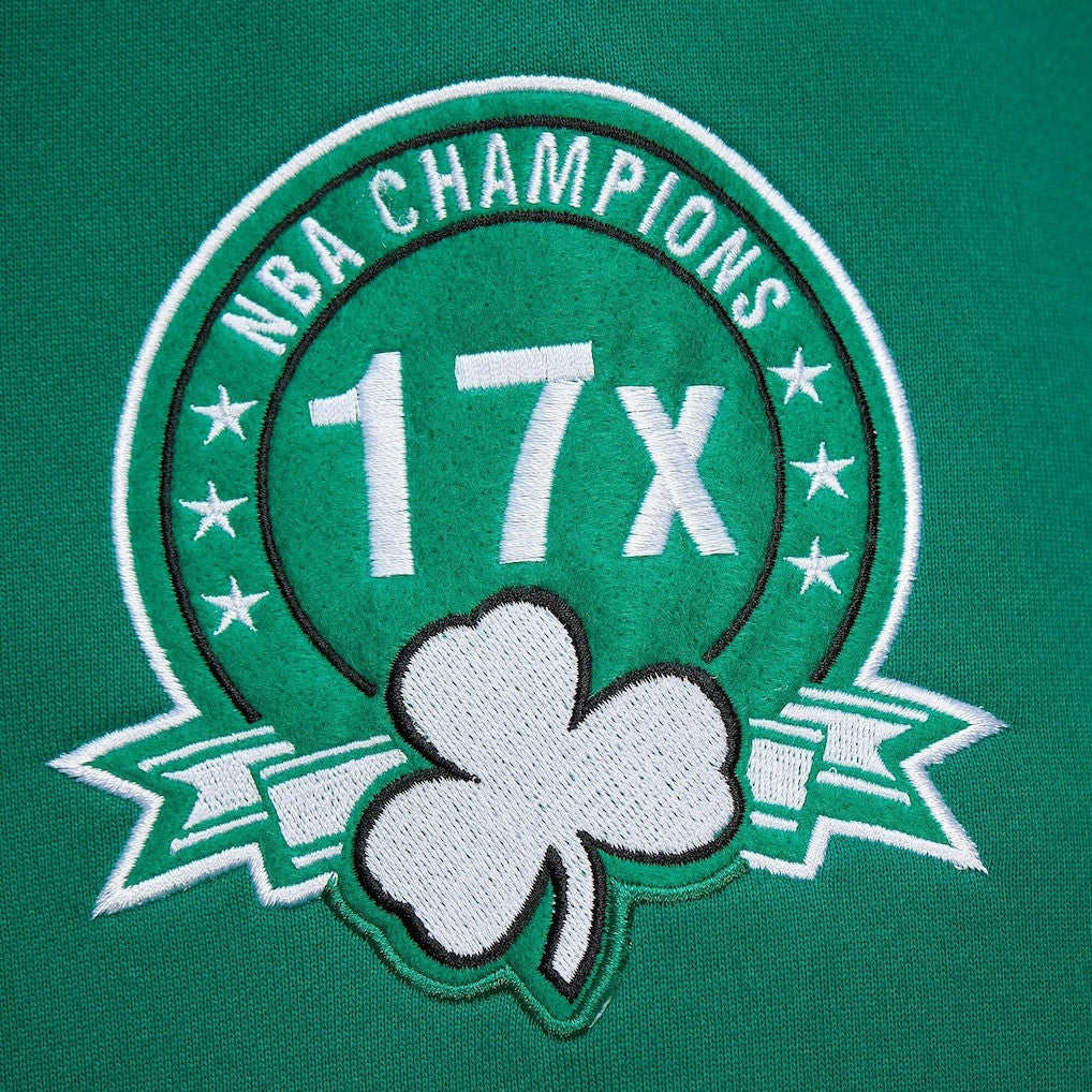 Boston Celtics Chainstitch Applique Vintage Heavyweight Pullover Hoodie Kelly Green | Mitchell & Ness US