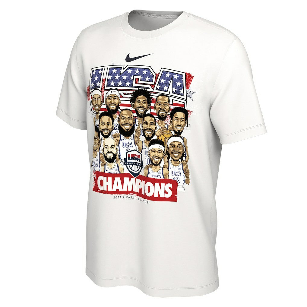 USA Men's Basketball Unisex 2024 Summer Olympics Gold Medal Team Caricature T-Shirt White | Nike outlet