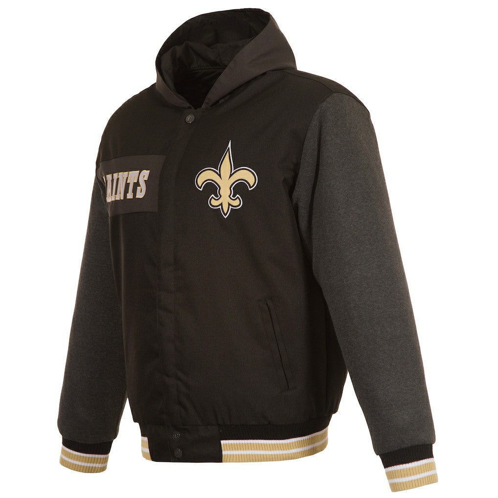 New Orleans Saints JH Design Reversible Twill Hoodie Full-Zip Jacket Black