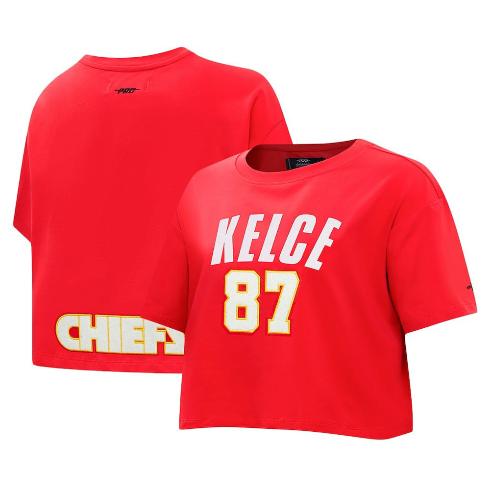 Travis Kelce Kansas City Chiefs Pro Standard Women's Player Name & Number Cropped Boxy T-Shirt Red