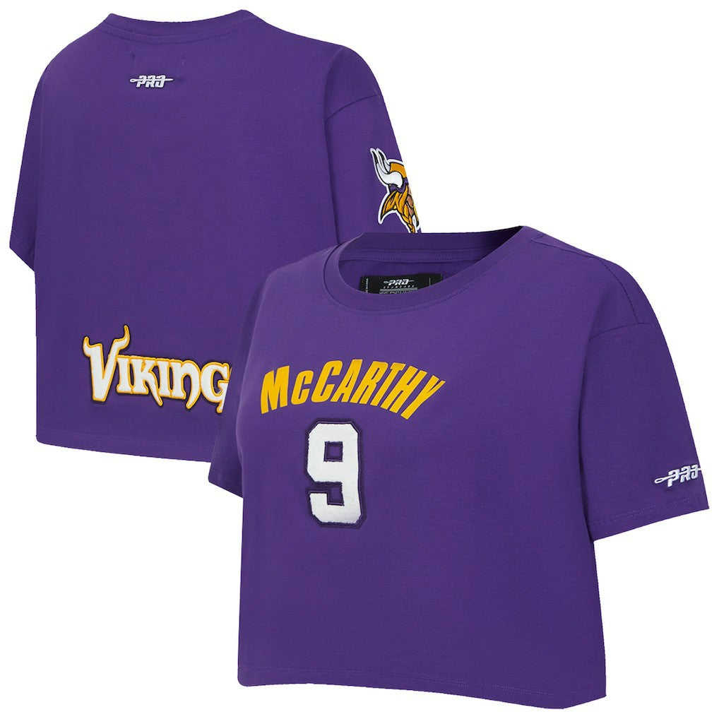 J.J. McCarthy Minnesota Vikings Pro Standard Women's Player Name & Number Cropped Boxy T-Shirt Purple