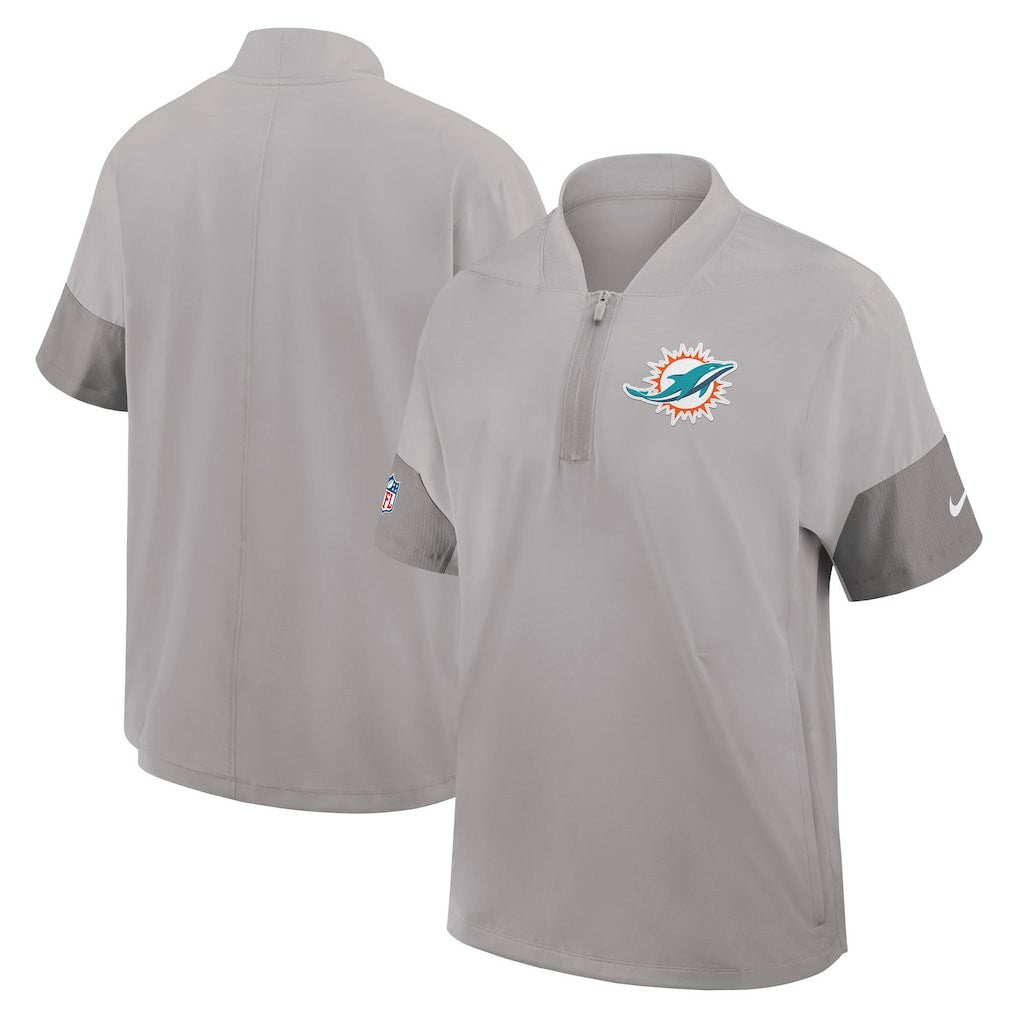 Nike Miami Dolphins Sideline Short Sleeve Quarter-Zip Dri-FIT Coach Jacket Gray