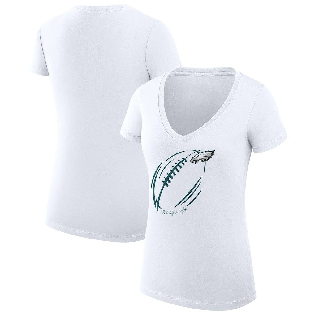 Philadelphia Eagles G-III 4Her by Carl Banks Women's Super-Slim Fit Lightweight Subtle Football V-Neck T-Shirt White