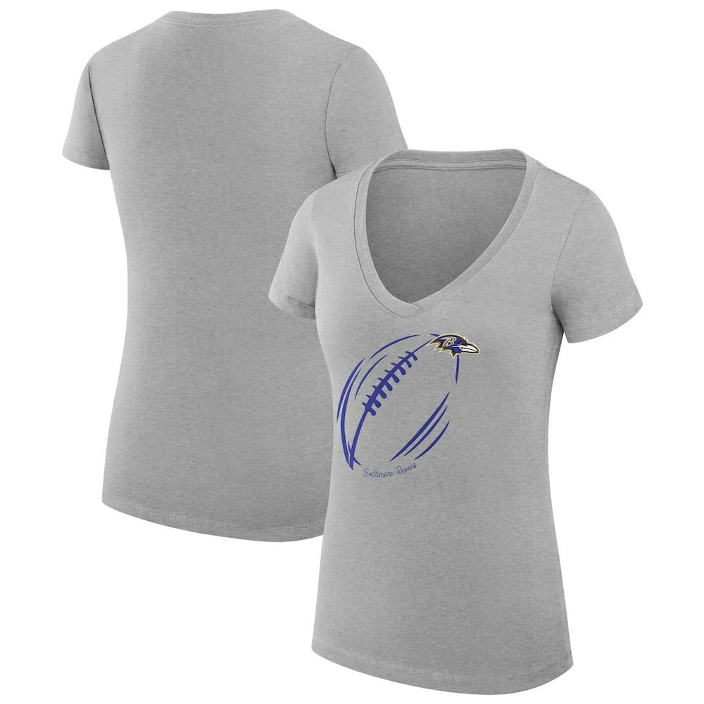 Baltimore Ravens G-III 4Her by Carl Banks Women's Super-Slim Fit Lightweight Subtle Football V-Neck T-Shirt Heather Gray