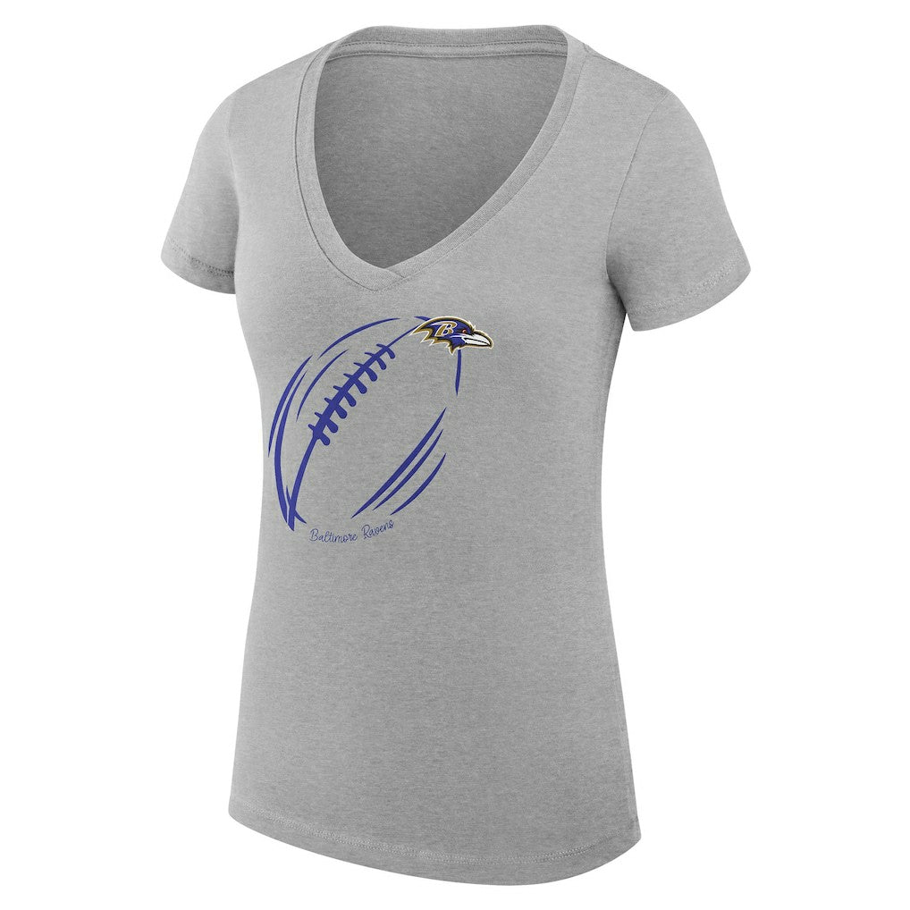 Baltimore Ravens G-III 4Her by Carl Banks Women's Super-Slim Fit Lightweight Subtle Football V-Neck T-Shirt Heather Gray