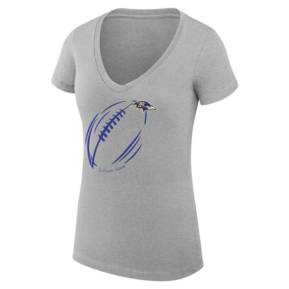 Baltimore Ravens G-III 4Her by Carl Banks Women's Super-Slim Fit Lightweight Subtle Football V-Neck T-Shirt Heather Gray