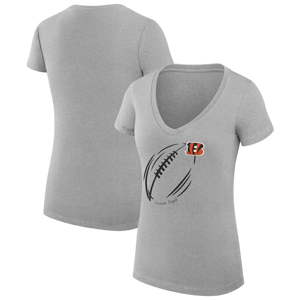 Cincinnati Bengals G-III 4Her by Carl Banks Women's Super-Slim Fit Lightweight Subtle Football V-Neck T-Shirt Heather Gray