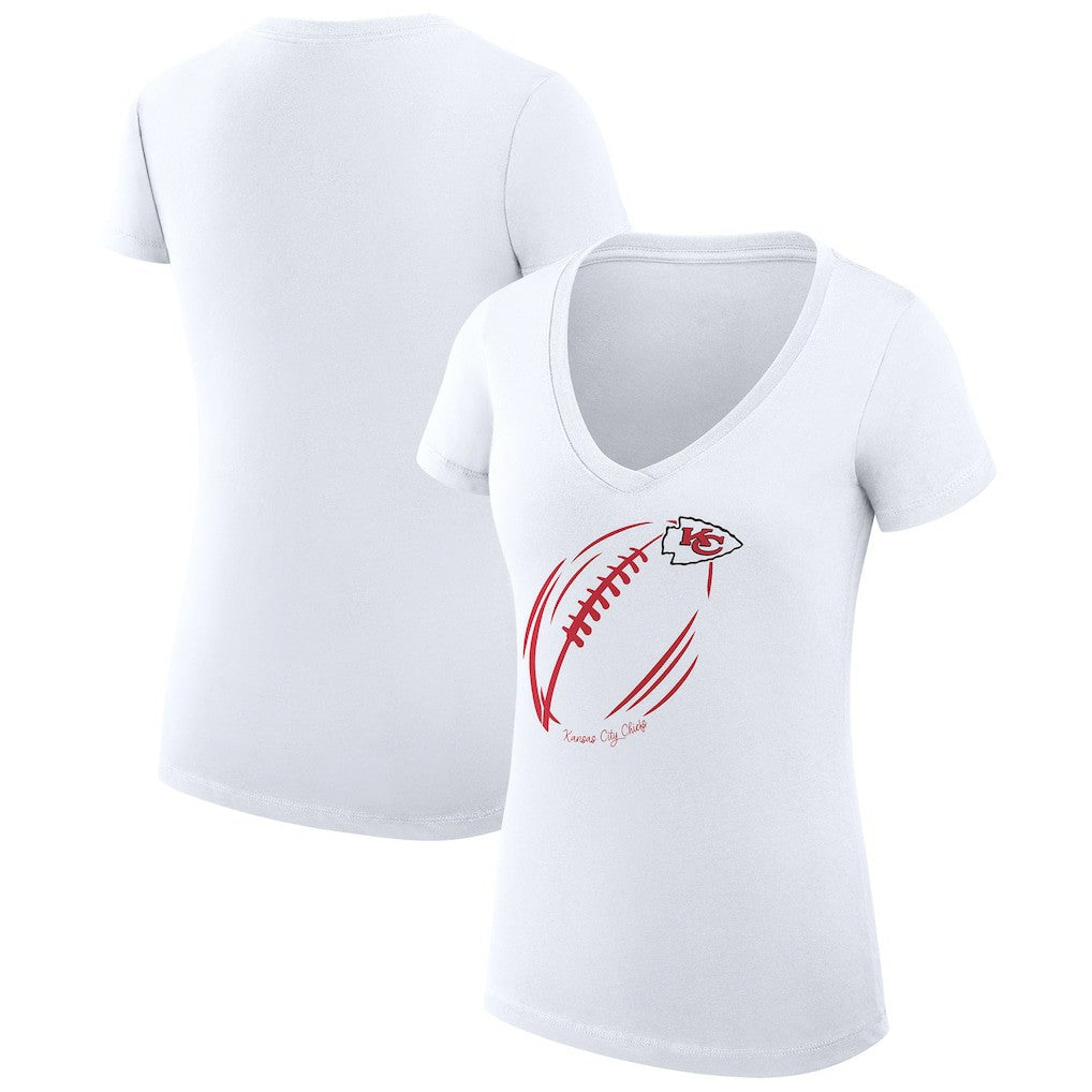 Kansas City Chiefs G-III 4Her by Carl Banks Women's Super-Slim Fit Lightweight Subtle Football V-Neck T-Shirt White