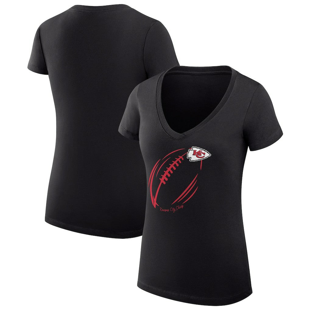 Kansas City Chiefs G-III 4Her by Carl Banks Women's Super-Slim Fit Lightweight Subtle Football V-Neck T-Shirt Black