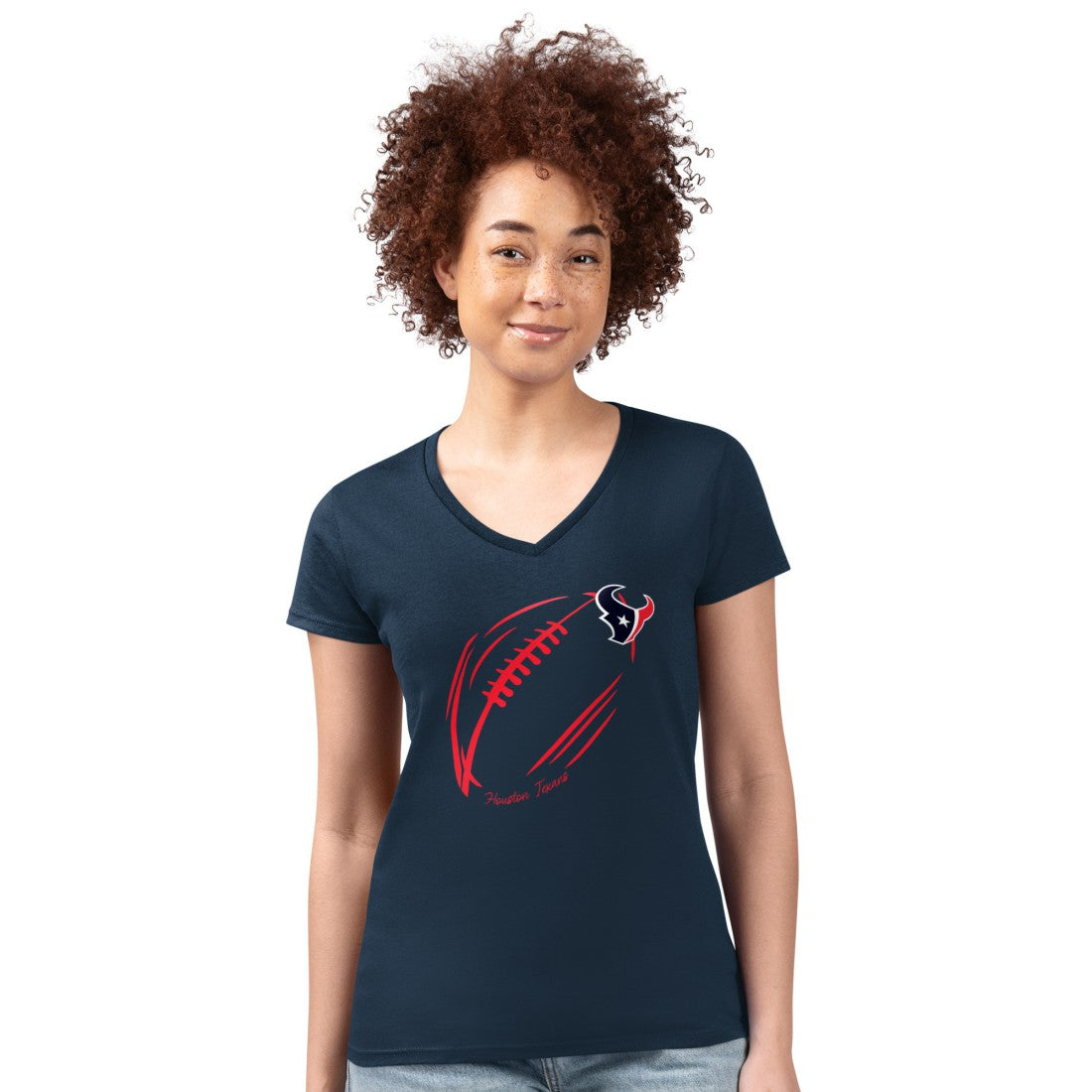 Houston Texans G-III 4Her by Carl Banks Women's Super-Slim Fit Lightweight Subtle Football V-Neck T-Shirt Navy