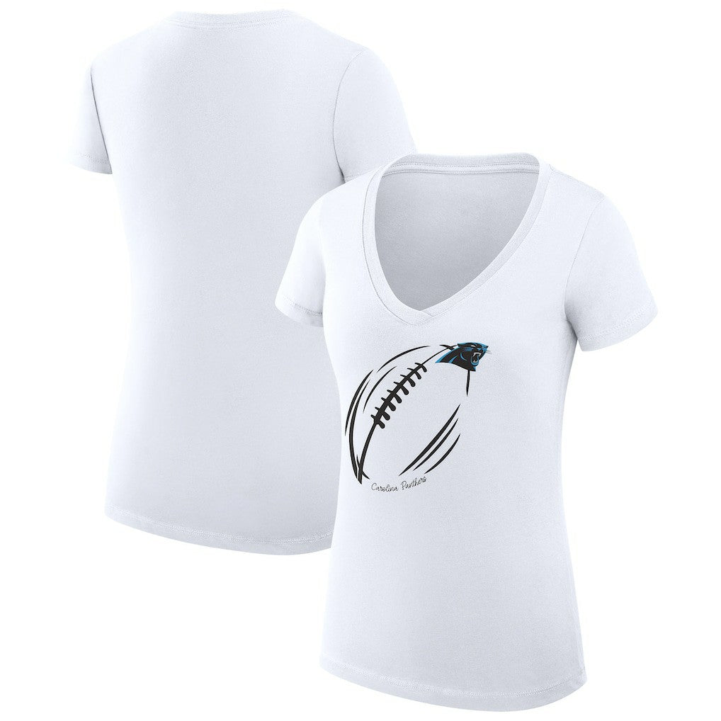 Carolina Panthers G-III 4Her by Carl Banks Women's Super-Slim Fit Lightweight Subtle Football V-Neck T-Shirt White