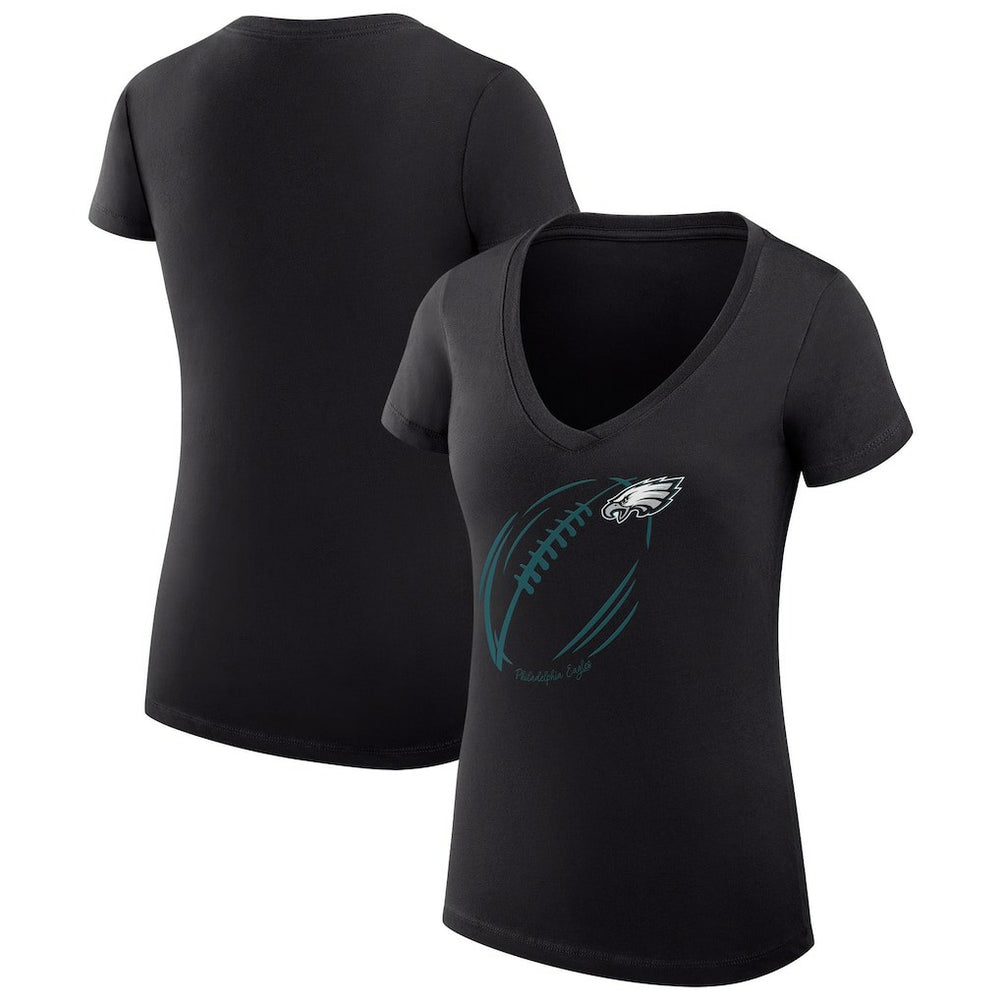 Philadelphia Eagles G-III 4Her by Carl Banks Women's Super-Slim Fit Lightweight Subtle Football V-Neck T-Shirt Black