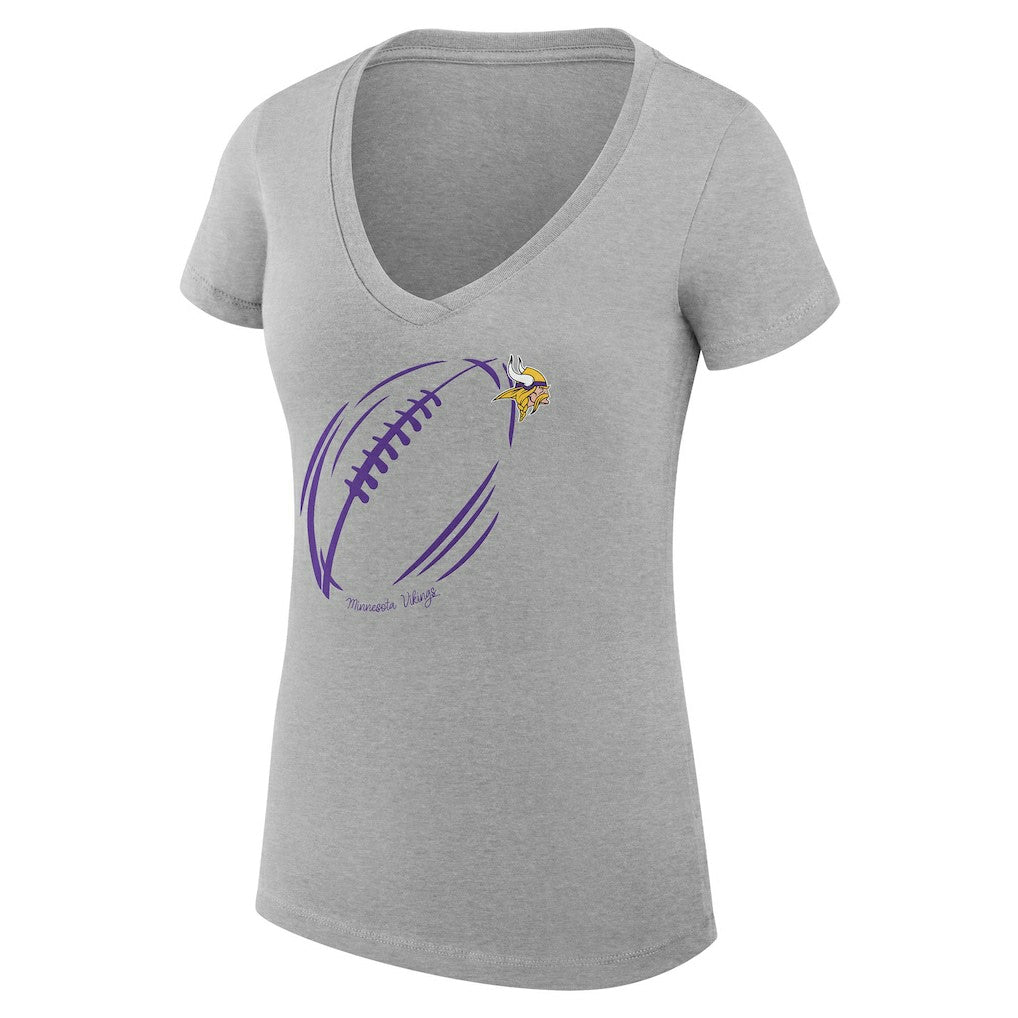 Minnesota Vikings G-III 4Her by Carl Banks Women's Super-Slim Fit Lightweight Subtle Football V-Neck T-Shirt Heather Gray