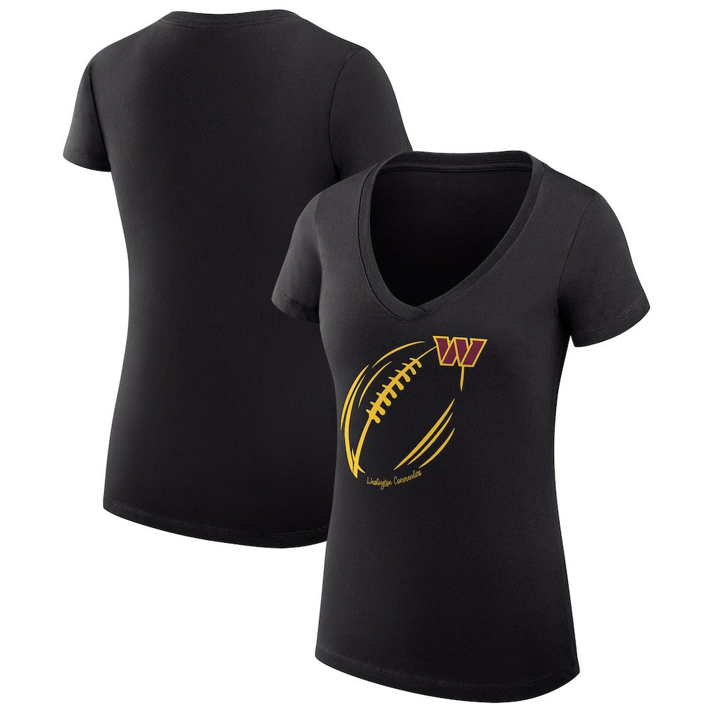 Washington Commanders G-III 4Her by Carl Banks Women's Super-Slim Fit Lightweight Subtle Football V-Neck T-Shirt Black