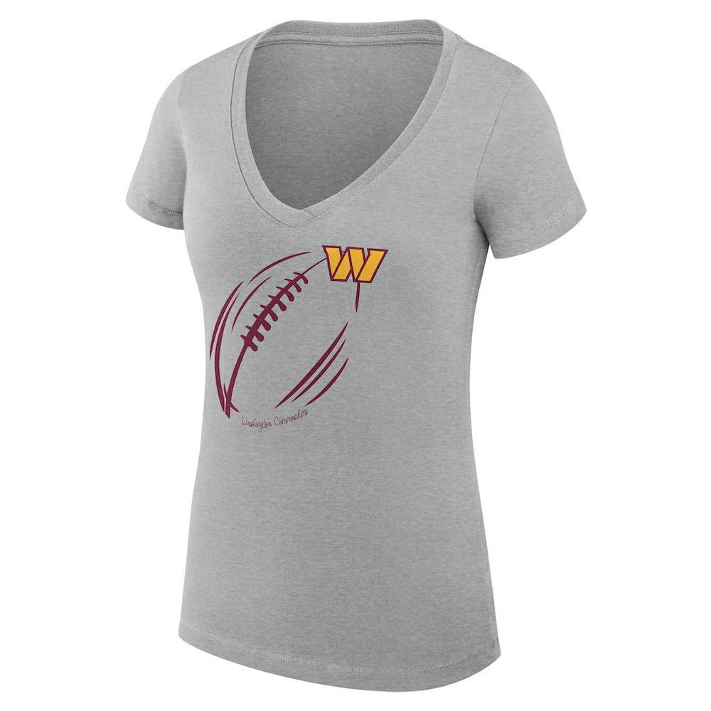 Washington Commanders G-III 4Her by Carl Banks Women's Super-Slim Fit Lightweight Subtle Football V-Neck T-Shirt Heather Gray