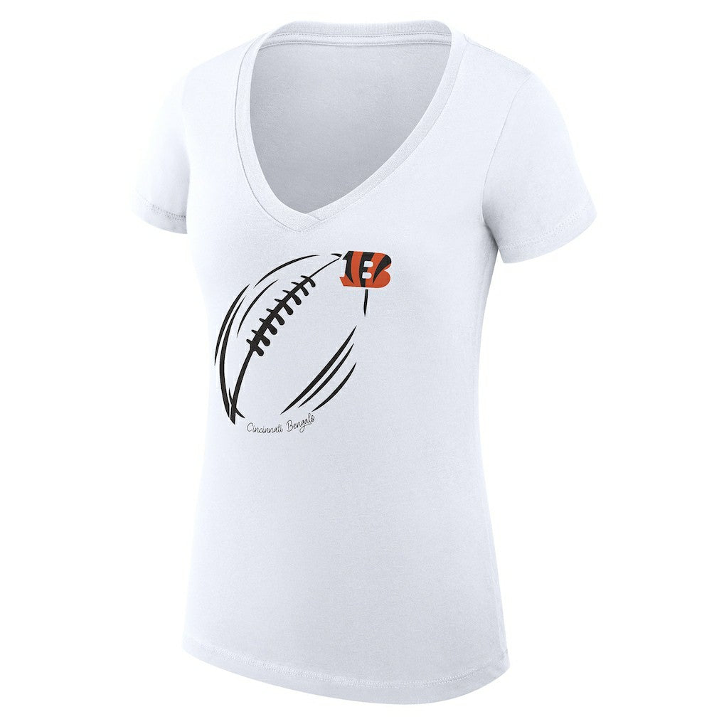 Cincinnati Bengals G-III 4Her by Carl Banks Women's Super-Slim Fit Lightweight Subtle Football V-Neck T-Shirt White