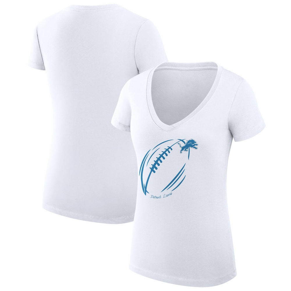 Detroit Lions G-III 4Her by Carl Banks Women's Super-Slim Fit Lightweight Subtle Football V-Neck T-Shirt White