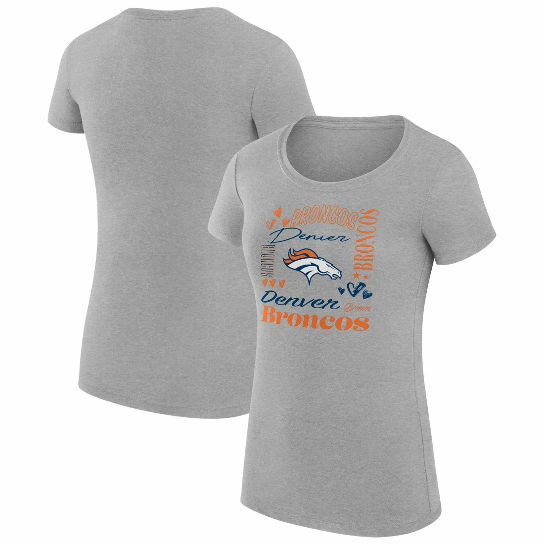 Denver Broncos G-III 4Her by Carl Banks Women's Super-Slim Fit Lightweight Collage Team T-Shirt Heather Gray