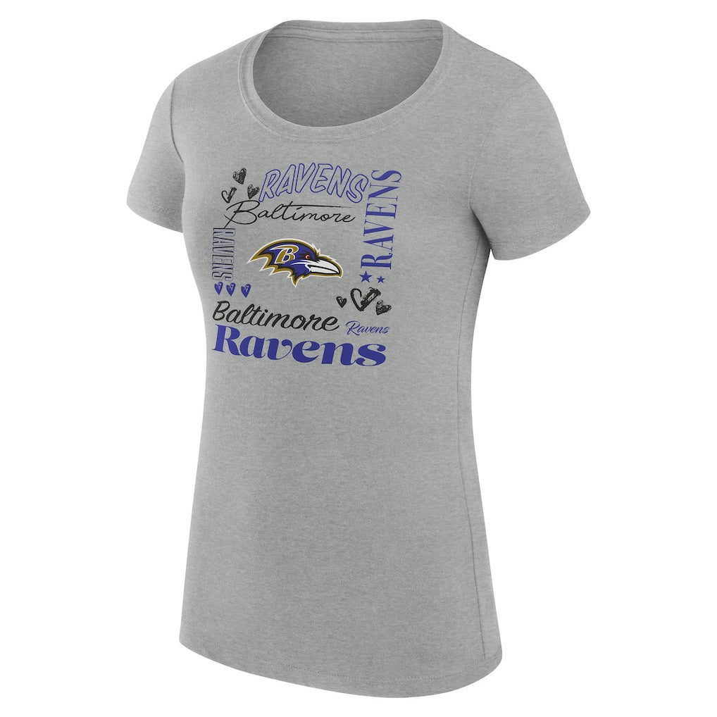 Baltimore Ravens G-III 4Her by Carl Banks Women's Super-Slim Fit Lightweight Collage Team T-Shirt Heather Gray