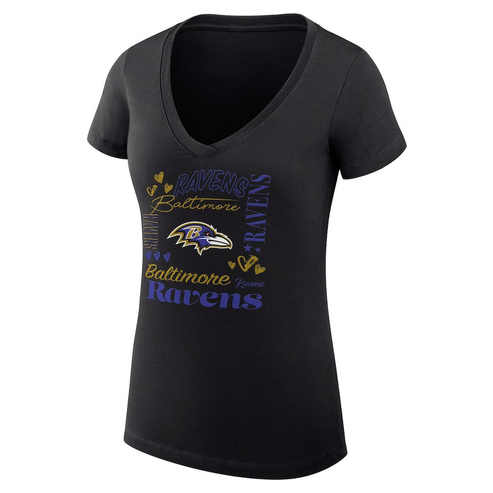 Baltimore Ravens G-III 4Her by Carl Banks Women's Super-Slim Fit Lightweight Collage Team V-Neck T-Shirt Black