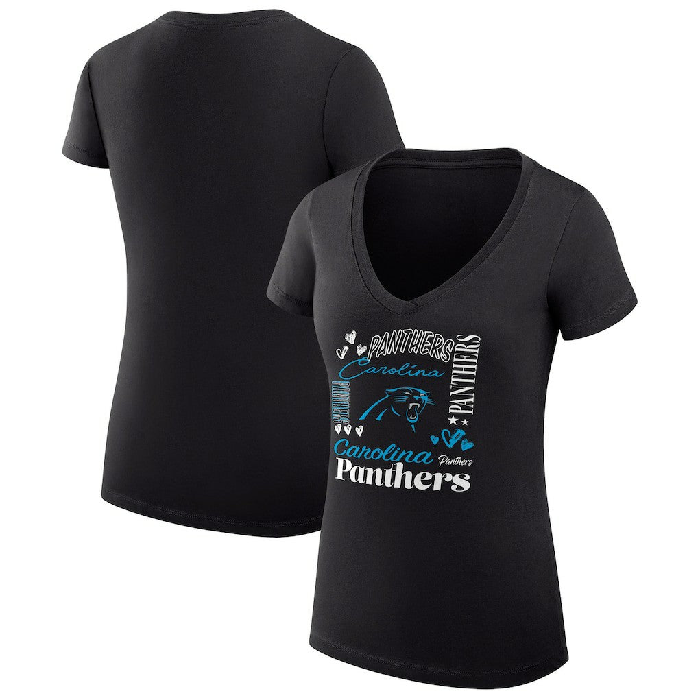 Carolina Panthers G-III 4Her by Carl Banks Women's Super-Slim Fit Lightweight Collage Team V-Neck T-Shirt Black