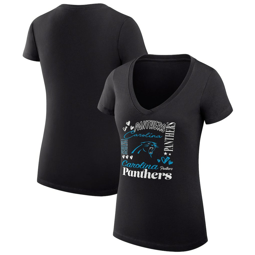 Carolina Panthers G-III 4Her by Carl Banks Women's Super-Slim Fit Lightweight Collage Team V-Neck T-Shirt Black