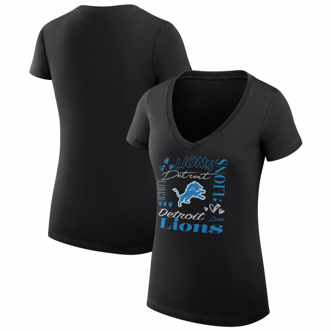 Detroit Lions G-III 4Her by Carl Banks Women's Super-Slim Fit Lightweight Collage Team V-Neck T-Shirt Black