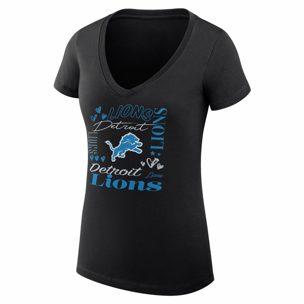 Detroit Lions G-III 4Her by Carl Banks Women's Super-Slim Fit Lightweight Collage Team V-Neck T-Shirt Black