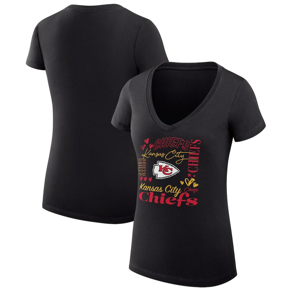 Kansas City Chiefs G-III 4Her by Carl Banks Women's Super-Slim Fit Lightweight Collage Team V-Neck T-Shirt Black