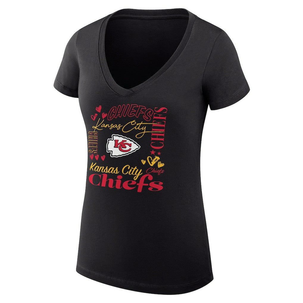 Kansas City Chiefs G-III 4Her by Carl Banks Women's Super-Slim Fit Lightweight Collage Team V-Neck T-Shirt Black