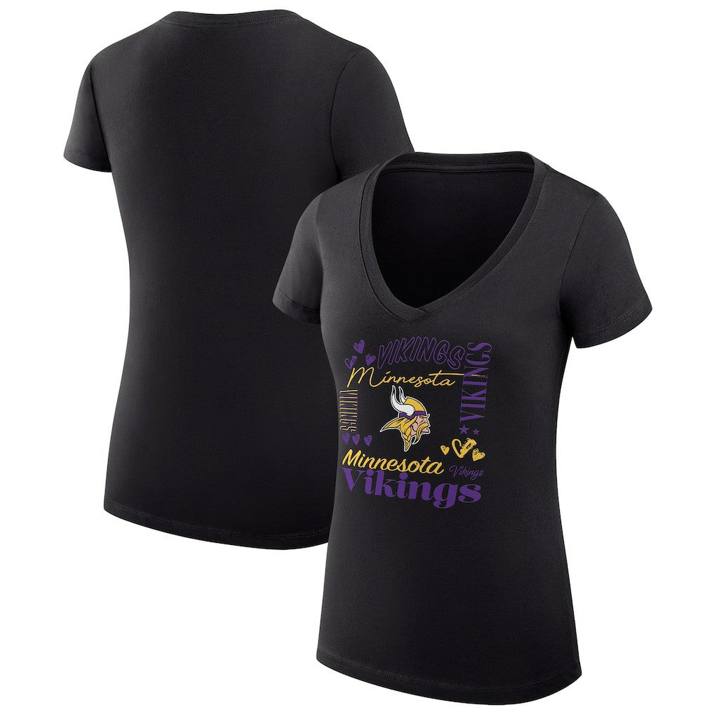 Minnesota Vikings G-III 4Her by Carl Banks Women's Super-Slim Fit Lightweight Collage Team V-Neck T-Shirt Black