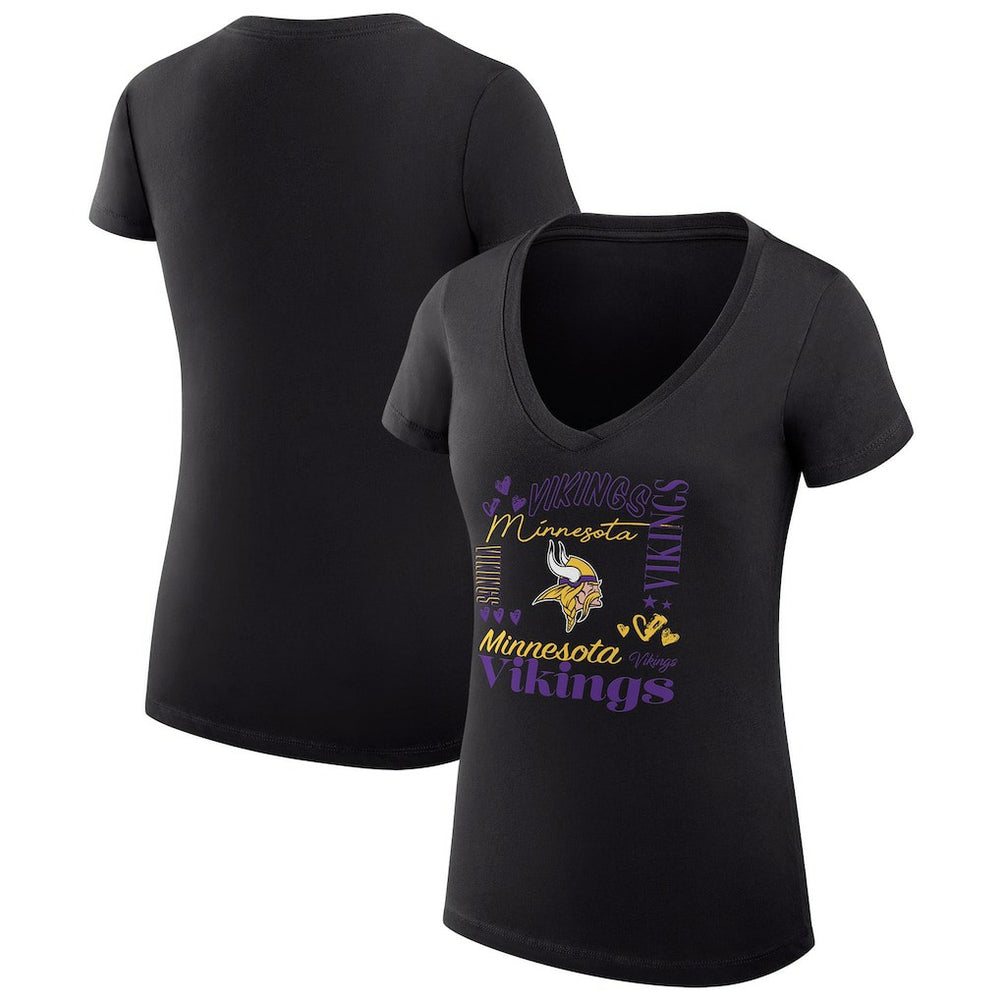 Minnesota Vikings G-III 4Her by Carl Banks Women's Super-Slim Fit Lightweight Collage Team V-Neck T-Shirt Black