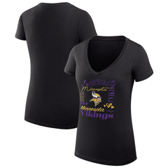 Minnesota Vikings G-III 4Her by Carl Banks Women's Super-Slim Fit Lightweight Collage Team V-Neck T-Shirt Black