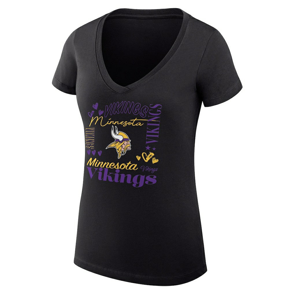 Minnesota Vikings G-III 4Her by Carl Banks Women's Super-Slim Fit Lightweight Collage Team V-Neck T-Shirt Black
