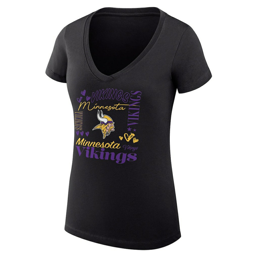 Minnesota Vikings G-III 4Her by Carl Banks Women's Super-Slim Fit Lightweight Collage Team V-Neck T-Shirt Black