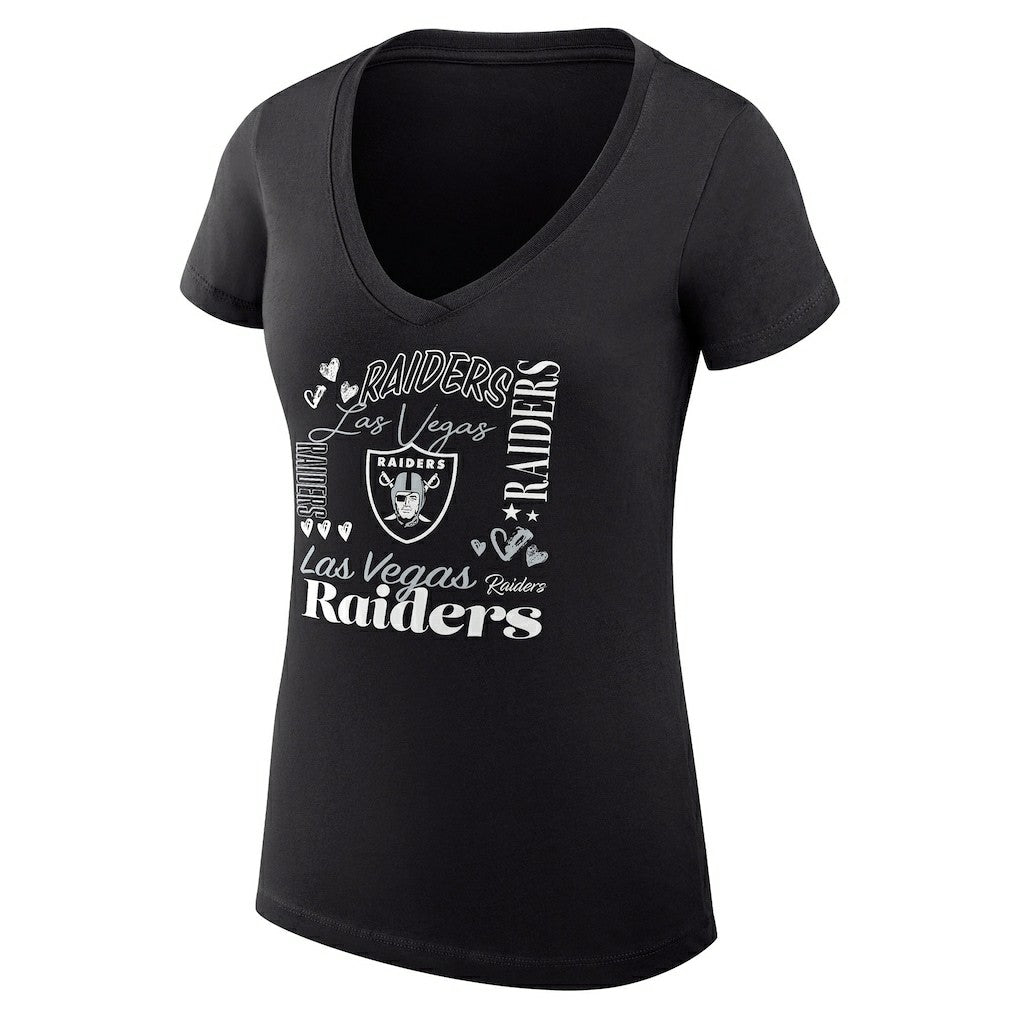Las Vegas Raiders G-III 4Her by Carl Banks Women's Super-Slim Fit Lightweight Collage Team V-Neck T-Shirt Black