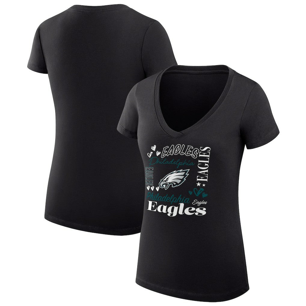 Philadelphia Eagles G-III 4Her by Carl Banks Women's Super-Slim Fit Lightweight Collage Team V-Neck T-Shirt Black