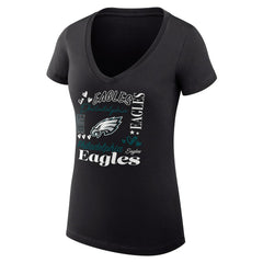 Philadelphia Eagles G-III 4Her by Carl Banks Women's Super-Slim Fit Lightweight Collage Team V-Neck T-Shirt Black