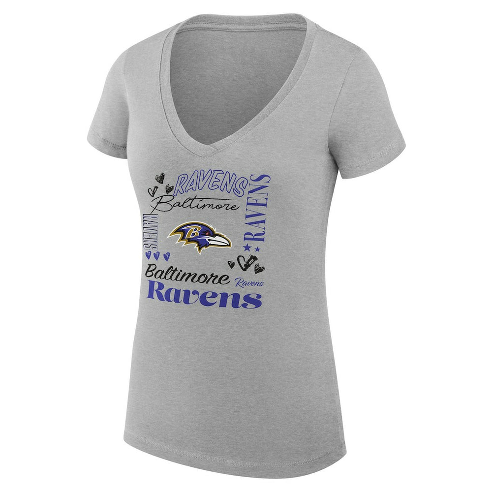 Baltimore Ravens G-III 4Her by Carl Banks Women's Super-Slim Fit Lightweight Collage Team V-Neck T-Shirt Heather Gray