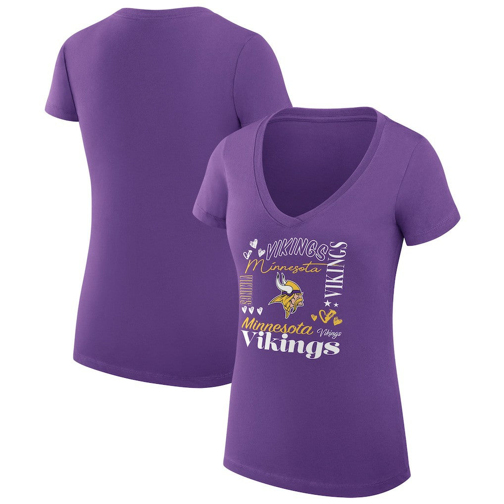 Minnesota Vikings G-III 4Her by Carl Banks Women's Super-Slim Fit Lightweight Collage Team V-Neck T-Shirt Purple