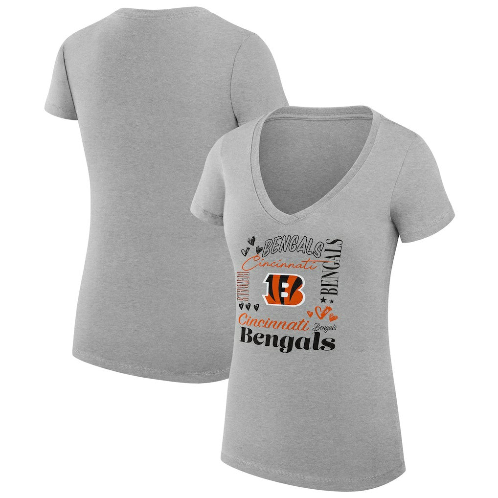 Cincinnati Bengals G-III 4Her by Carl Banks Women's Super-Slim Fit Lightweight Collage Team V-Neck T-Shirt Heather Gray