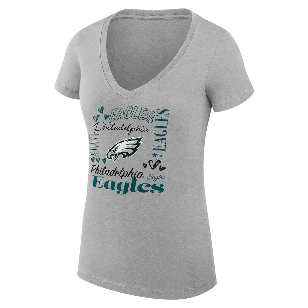 Philadelphia Eagles G-III 4Her by Carl Banks Women's Super-Slim Fit Lightweight Collage Team V-Neck T-Shirt Heather Gray