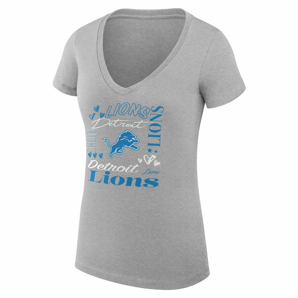 Detroit Lions G-III 4Her by Carl Banks Women's Super-Slim Fit Lightweight Collage Team V-Neck T-Shirt Heather Gray