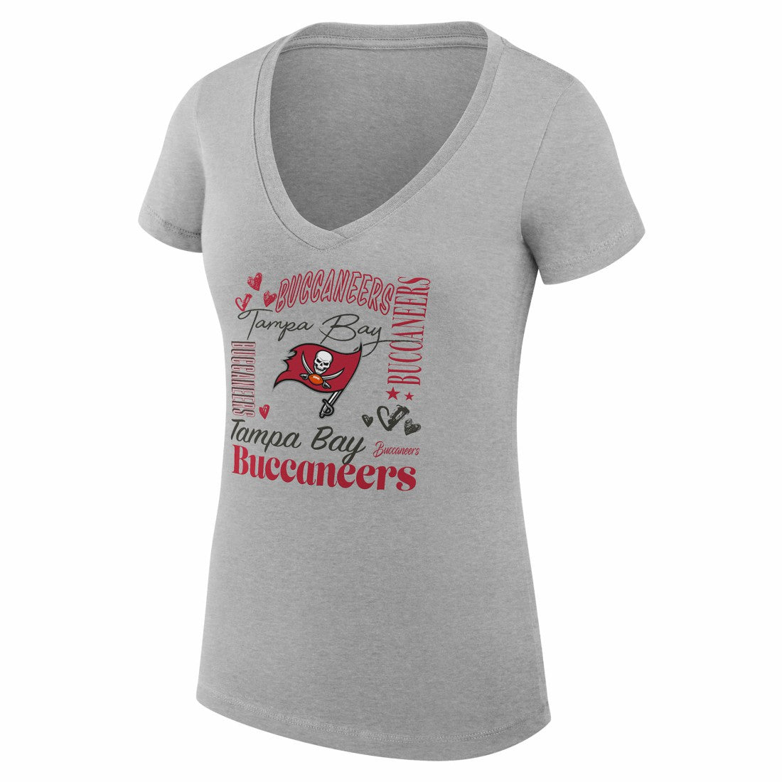 Tampa Bay Buccaneers G-III 4Her by Carl Banks Women's Super-Slim Fit Lightweight Collage Team V-Neck T-Shirt Heather Gray