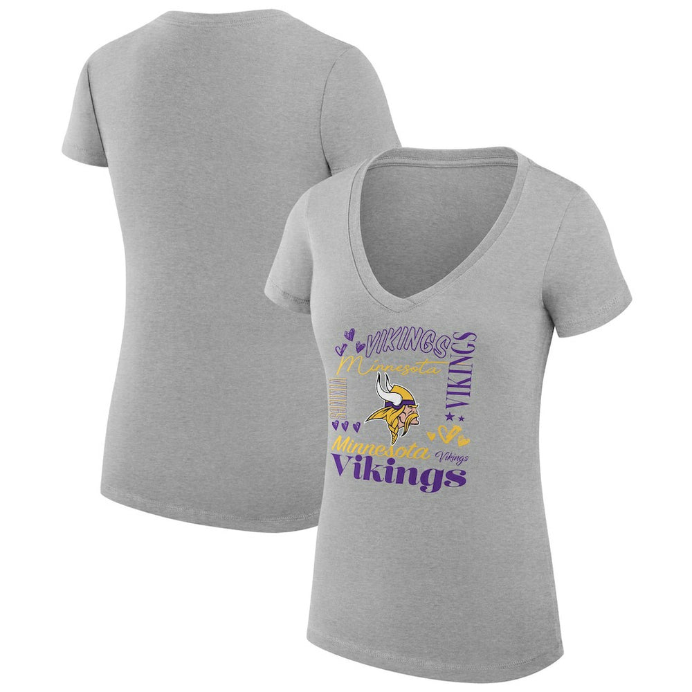 Minnesota Vikings G-III 4Her by Carl Banks Women's Super-Slim Fit Lightweight Collage Team V-Neck T-Shirt Heather Gray